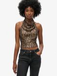 Superdry Cowl Halter Neck Sequin Top, Brown/Gold