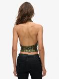 Superdry Cowl Halter Neck Sequin Top, Green/Gold