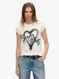 Superdry Embellished Punk Cap Sleeve T-Shirt, Winter White