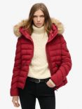 Superdry Fuji Faux Fur Hooded Padded Jacket, Stanton Red