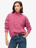 Superdry Aran Cable Knit Polo Wool Blend Jumper