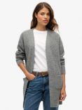 Superdry Essential Long Knit Wool Blend Cardigan, Charcoal Marl