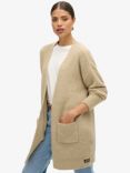 Superdry Essential Long Knit Wool Blend Cardigan, Fudge Brown