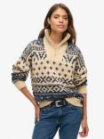 Superdry Ski Lodge Zip Neck Jumper, Island Ecru