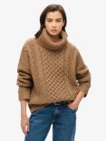 Superdry Cable Roll Neck Jumper, Caramel Twist