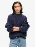 Superdry Cable Mock Neck Wool Blend Jumper, Island Navy Twist