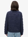 Superdry Cable Mock Neck Wool Blend Jumper, Island Navy Twist