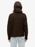 Superdry Lightweight Cable Roll Neck Jumper, Dark Brown Twist