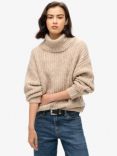 Superdry Brushed Rib Wool Blend Jumper, Light Sand Twist