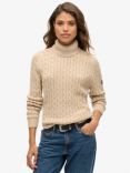 Superdry Slouchy Cable Roll Neck Jumper, Winter Taupe Twist