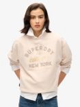 Superdry Luxe Metallic Logo Loose Sweatshirt, Off Grey