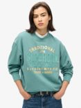 Superdry Luxe Metallic Logo Loose Sweatshirt, Oil Blue Green