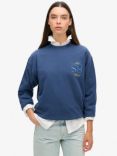 Superdry Luxe Metallic Logo Loose Sweatshirt, Sargasso Sea Blue