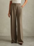 Reiss Petite Madelyn Wide Leg Trousers, Khaki