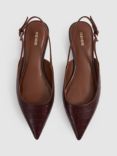 Reiss Aubrey Leather Croc Effect Pointed Slingback Pumps, Oxblood