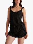 Pretty You London Bamboo Frill Cami Short Pyjama Set, Black