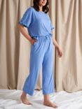 Pretty You London Bamboo Frill Long Pyjama Set, Cornflower Blue