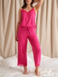 Pretty You London Bamboo Lace Cami Cropped Pyjama Set, Raspberry