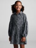 Mango Kids' Hojas Floral Shirt Dress, Charcoal