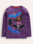 Mini Boden Kids' Glow-In-The-Dark Top, Mystical Purple Bats