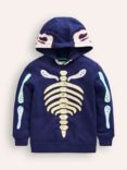 Mini Boden Kids' Halloween Glow-In-The-Dark Skeleton Hoodie, College Navy