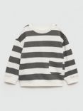 Mango Kids' Cotton Striped Print Sweatshirt, Charcoal