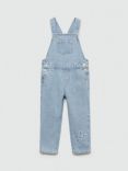 Mango Kids' Flower Patch Denim Dungarees, Open Blue