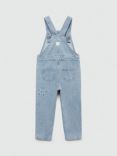 Mango Kids' Flower Patch Denim Dungarees, Open Blue