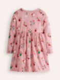 Mini Boden Kids' Cotton Long Sleeve Twirl Dress, Pink Festive Bunny