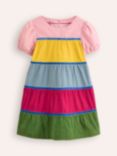 Mini Boden Kids' Cord Tiered Twirl Dress, Multi Rainbow