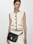 Mango Como Contrast Trim Knit Waistcoat, Cream/Black