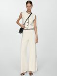 Mango Como Contrast Trim Knit Waistcoat, Cream/Black