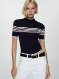 Mango Almibar Stripe Short Sleeve Jumper, Navy/Cream