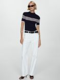 Mango Almibar Stripe Short Sleeve Jumper, Navy/Cream