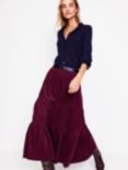 Boden Viv Cord Tiered Maxi Skirt, Deep Wisteria