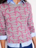 Boden Heather Dachshund Jacquard Wool Blend Jumper, Grey/Pink