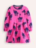 Mini Boden Kids' Loopback Cotton Long Sleeve Twirl Dress, Tickled Pink Cats