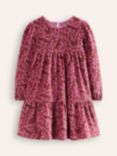 Mini Boden Kids' Tiered Velour Dress, Pink Squirrel