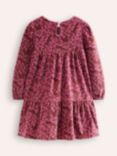 Mini Boden Kids' Tiered Velour Dress, Pink Squirrel