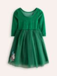 Mini Boden Kids' Velvet Tulle Appliqué Woodland Animals Dress