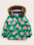 Mini Boden Kids' All Weather Waterproof Coat, Emerald Flower