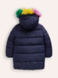 Mini Boden Kids' Longline Padded Coat, Navy Rainbow Fur