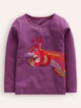 Mini Boden Kids' Front and Back Squirrel Embroidered Top, Purple Squirrel