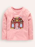 Mini Boden Kids' Cotton Lift The Flap T-Shirt, Gingerbread House