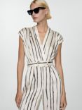 Mango Roki Stripe Satin Jumpsuit, White/Black