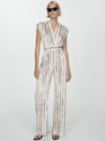 Mango Roki Stripe Satin Jumpsuit, White/Black