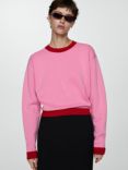 Mango Como Contrast Trim Jumper, Pink