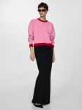 Mango Como Contrast Trim Jumper, Pink