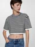 Mango Grumete Stripe Crop Knit Top, Navy/White