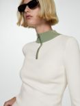 Mango Lucero Zip Neck Jumper, Cream/Green